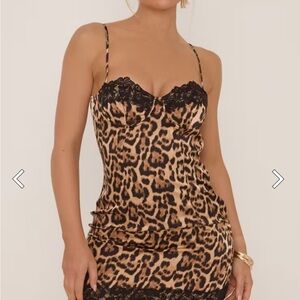 EGO Leopard Print Mini Dress with Black Lace